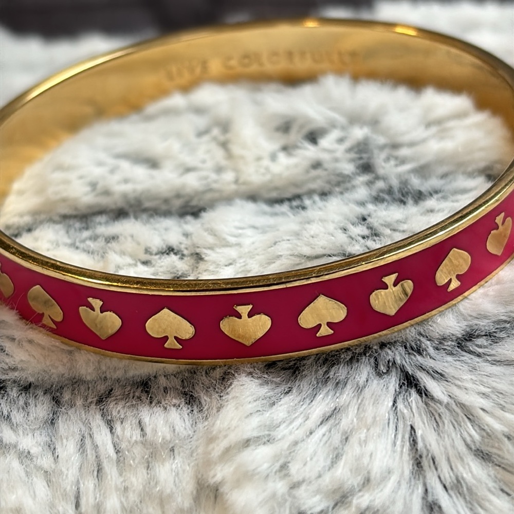 Kate Spade ♠️“Live Colorfully” Hot Pink w/Gold‎ Spades Idiom Bangle Bracelet - Picture 8 of 11